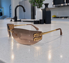 Miu Miu Rimless Gold Metal Brown Gradient Sunglasses 110mm picture