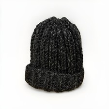 Hand knit Dark Gray Winter Crocheted Beanie Hat Warm Handmade Unisex One Size picture