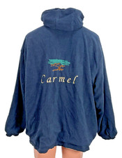Vtg 90s Cheneral White Navy REVERSIBLE Fleece Hooded CARMEL CALIFORNIA Jacket XL picture