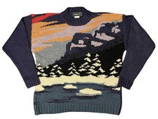 Vintage Terazzo Knit Sweater Snow Ski Mountain Forest Graphic Size Medium *NEW picture