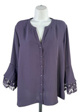 Chico's Women's Purple Woven Button Up Flare Sleeve Blouse - 2/US L picture