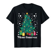 Christmas Tree T-Shirt, Santa Claus Merry Christmas Graphic Tee, Xmas Holiday picture