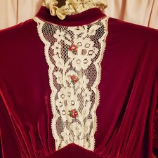 VTG 70s High Neck Burgundy Plush Velvet Maxi Dress Victorian Christmas Sz 4 picture