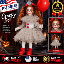 Pennywise Halloween Costume Girl Creepy Carnival Fancy Kids Dress up picture