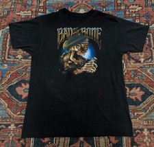 Rare Vintage 3D EMBLEM Bad To The Bone Green Baret T Shirt 1987 Black XL USA Men picture