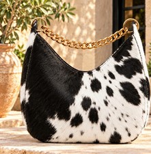 Genuine Cowhide Hobo Bag, Hair on Hide Leather Purse, Gold Chain Shoulder Bag picture