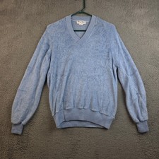 Vintage Troy Hill Sweater Mens Large V-Neck Blue Terry Cloth Made in USA picture