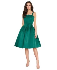 Tahari Cocktail Dress 14 Green Fit & Flare Ruffled Corset Bodice NWT $229 picture
