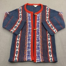 Vintage 70s Kmart Southwestern Cardigan Womens L Red Blue Stripe Boho Geometric picture