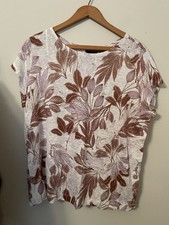 Tahari 100% Linen Top Shirt Botanical Leaf Print Soft Knit Relaxed Large L NEW picture