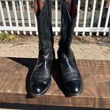 Lucchese T3094R Lonestar Calfskin Black Pull On Western Boots Men's US 9 D picture