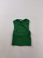 Zara Tank Top Womens S Green Crew Neck Sleeveless Ribbed Cropped Basic Jersey picture