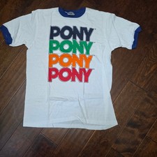 Vintage Pony Ringer T-Shirt Mens Large White Multi-Color Stacked Logo picture