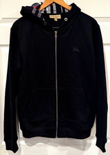 Burberry Men’s XL Regular Black Full Zip Hoodie Hooded Logo Pockets picture