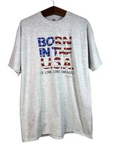 Vintage Jerzees Born in the USA Graphic Tee Gray XL Shoebox Greetings 90s Shirt picture