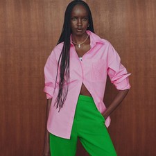 Rosie Assoulin Women's Long Sleeve Oversized Poplin Button-Down Shirt - Pink picture