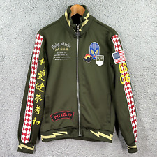 Reason Flying Sharks Allover Patchwork Olive Green Full Zipper Jacket Size S picture