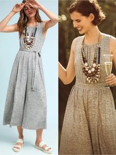 Anthropologie MEADOW RUE Silver Alchemist Wide Leg Jumpsuit SIZE LP LARGE PETITE picture