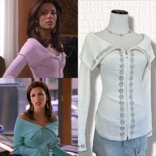 Rare Y2K Cache Ivory Rhinestone Zip Top M Gabrielle Solis Desperate Housewives picture