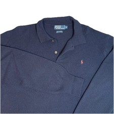 Polo Ralph Lauren Sweater Mens XL Vintage Navy Lambswool Knit Collared Pink Pony picture