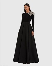 NWT MAC DUGGAL 11832 Long Sleeve Taffeta 3D Flower Ball Gown Long Black Size 16 picture