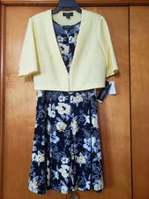 Perceptions NY 2-Pc Dress & SS Jacket Yellow/Black Floral NWT Med picture