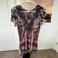 Whimsical Fairy Paisley Top Beaded Neckline Y2K Fairycore Fits S/M picture
