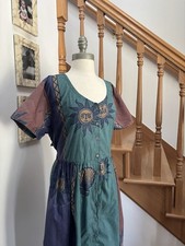 Vintage 1990's Colorblock Celestial Button Up Maxi Dress with Tie Back picture