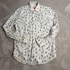 OPPO SUITS Shirt Mens 15.5 White Skier Print Tailored Fit Stretch Long Sleeve picture