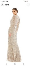 Mac Duggal 5510 Gold Puff Shoulder Sequined Surplice Gown Size 4 picture
