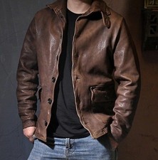 Men's Cafe Racer Vintage Biker Jacket Distressed Brown Real Leather Motorcycle picture