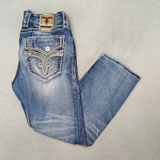 Rock Revival Jeans Mens 36x30 Light Wash Jackee Straight Embroidered Distressed picture