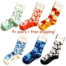 NWT Marimekko Unikko Floral Cotton Crew Socks Women's Multicolor Lot 4+ FreeShip picture