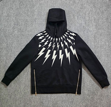 Neil Barrett Fair-Isle Thunderbolt Hoodie Black Viscose Size L Made In Italy picture
