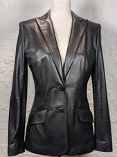 Vintage 1990's Lane Davis Beverly Hills Top Grain Leather Blazer Sz 6 Black $525 picture