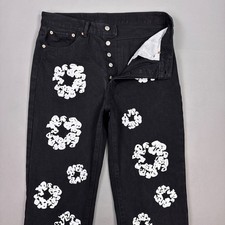 Levis 501 Jeans x Denim Tears Mens 36x32 Black Wreath Tremaine Emory Button Fly picture