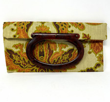 VTG 60’s Foldover Tote/Clutch Purse Bold Orange Green Botanical Fall Colors picture