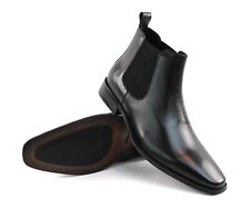 Genuine Leather Black Mens Dress Chelsea Boots Almond Toe Leather Lining AZAR picture