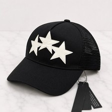 Amiri Trucker Hat 3 Star Canvas Mesh Black Snapback Adjustable AM Classic Cap picture