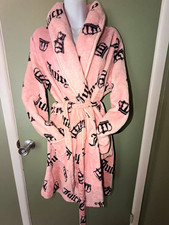 Juicy Couture Women’s Pink Plush Fleece Belted Robe Crown Logo L/XL picture