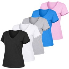 5-Pack Women’s Relaxed Fit V-Neck Short Sleeve T-Shirt – 100% Cotton (S-2XL) picture