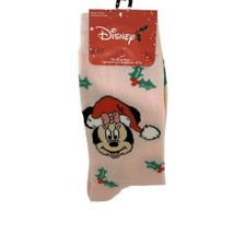 Minnie Mouse Holiday Crew Socks Pink Santa Disney Christmas Stocking Gift New picture