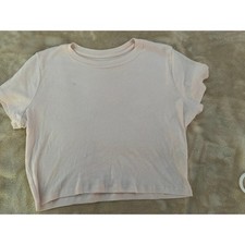 Hollister Womens Light Pink Ribbed Short Sleeve Crop Top Tee Size Large (A) picture