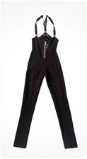 Rare Betsey Johnson Black Textured Suspender Jumpsuit Vintave early Y2K Sz S/M picture