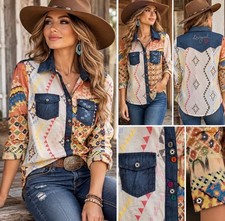 Desigual Cam Aurora Shirt Womens S NWT Embroidered Boho Western Denim Button Up picture