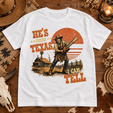 Hes From Texas Shirt Vintage Horror Slasher Unisex Graphic Black Tee picture