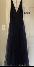 Blush Mark Navy Glitter Mesh V-Neck Sleeveless Lined Maxi Dress Size S picture