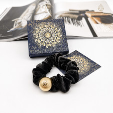 Chanel Beaute VIP Christmas Velvet Scrunchie Gold CC Medallion Hair Tie NIB picture