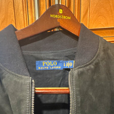 Polo Ralph Lauren Men's Black Suede Full Zip Band Collar Bomber Jacket L picture