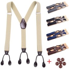 Vintage Suspenders Men Women Adult Leather Trimmed Button End Y Back Adjustable picture